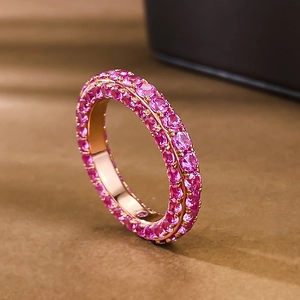 925 Sterling Silver Eternity Ring Three Sided Pave Rhinestone Fashion Luxurious Rose Gold Platinum Plated Ring Jewelry Gift Women