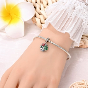 Bracciale a catena snake in argento con ciondoli a forma di coccinella e fiori smaltati