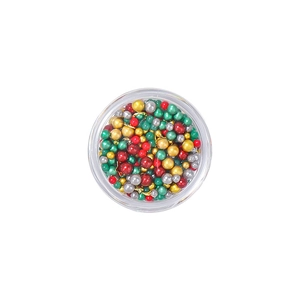 Christmas nail art decor with mixed colorful metal beads in a clear round box