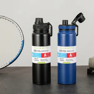 Matte stainless steel vacuum water bottle with carry loop for sports and office use