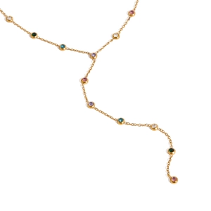 Collier en Y plaqué or 18 carats élégant avec des pierres de zircone rondes colorées