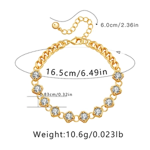 Detailed size chart of gold Cuban link chain bracelet with cubic zirconia dimensions