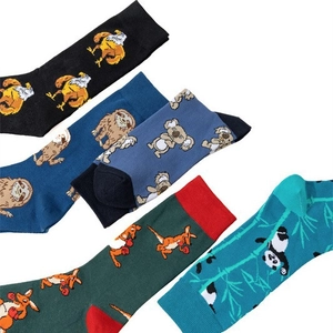 Pack of cotton socks featuring animal patterns like panda, sloth, and koala