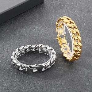 Polished 18mm Cuban link bracelet for men in gold and silver stainless steel finish