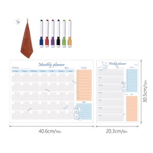 Detailed set of magnetic monthly and weekly planner boards with markers and sizes