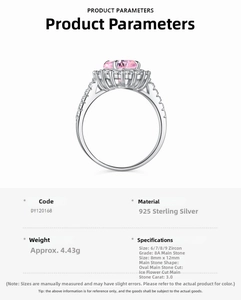 Paramètres détaillés de la bague en argent S925 avec zircon rose taille glace
