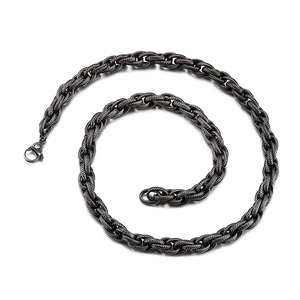 Vintage oxidized silver stainless steel chunky twist chain necklace for men with lobster clasp