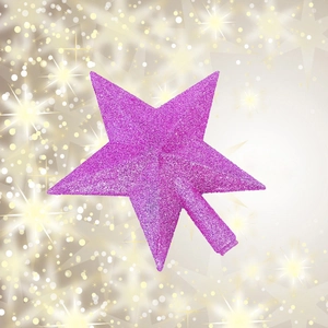 Close-up of pink glittered five-point star tree topper for Christmas tree decoration