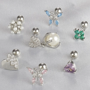 Lot de piercings de cartilage en acier inoxydable avec papillon et cœur en zircone