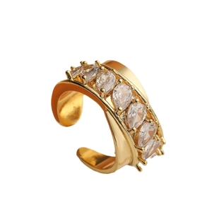 Luxurious gold-plated C-shaped ear cuff with pear-cut cubic zirconia in a modern design