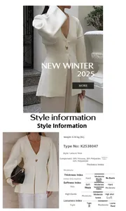 Detailed view of white long-sleeve knit cardigan with V-neck and golden teardrop button