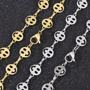 Stainless Steel Smiley Face Necklace For Women Trendy Hollow Round Link Chain Fashion Jewelry Gifts Simple