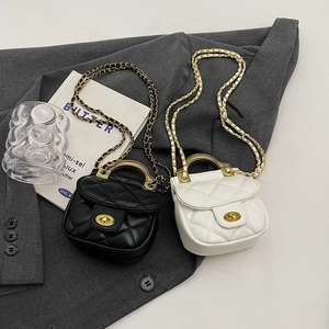 Mini Sac Bandoulière Matelassé Cuir PU Motif Losange Poignée Métal Doré Chaîne Rabat Twist Lock Élégant Mode Femmes