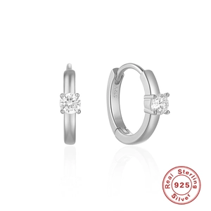 Classic S925 sterling silver hoop earrings with four-prong set sparkling cubic zirconia