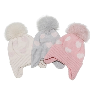 Kinder Mädchen Strickmütze Acryl Herzmuster Ohrenschutz Kunstpelz Bommel Winter Warm Outdoor Lässig Chic