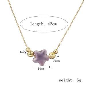 Detailed view showing 42cm length and 5g weight of purple star ceramic necklace