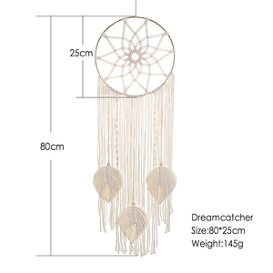 Detailed view of woven cotton moon dreamcatcher with size 80x25cm and weight 145g