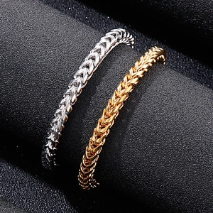 Hip hop style silver and gold wheat chain bracelets in titanium steel for men