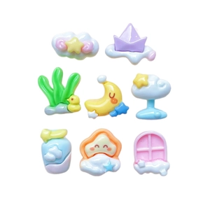 Mini resin cartoon accessories set with duck, cloud and moon for DIY hair clips and nail art