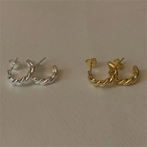 925 Sterling Silver Twisted Rope Hoop Stud Earrings Minimalist Geometric Korean Style Accessories For Women