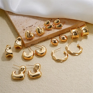 Minimalist Geometric Gold Earrings Stainless Steel With Copper Earring Post Heart Irregular Chunky Hoop Stud Jewelry For Women