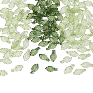 Mini translucent acrylic leaf beads in dark and light green for DIY jewelry making