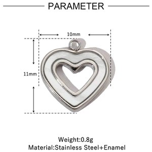 Détail du pendentif cœur émail 10x11mm en acier inoxydable avec dimensions et poids 0,8g