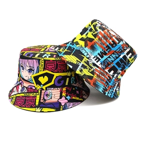 Anime Graffiti Print Bucket Hat Polyester Sun Protection Outdoor Streetwear Casual Unisex