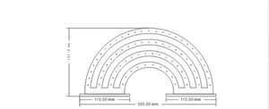 Detailed technical drawing showing 300mm width and 151mm height of the rainbow earring rack
