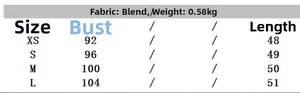 Detailed size guide table for women's faux fur vest with bust and length measurements