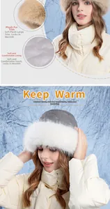 Close-up of winter hat details showing plush faux fur trim and quilted lining texture