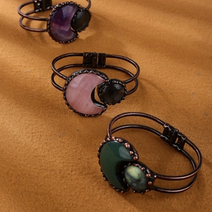 Vintage bronze moon bracelet featuring purple, pink, and green natural stones for women