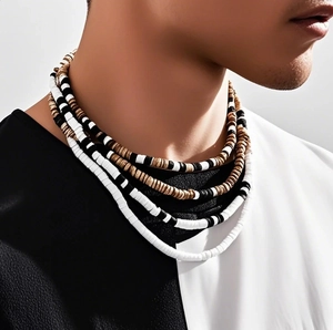 Men Beaded Necklaces Bohemian Polymer Clay Coconut Shell Multi Layer Ethnic Jewelry Handmade Accessories For Men