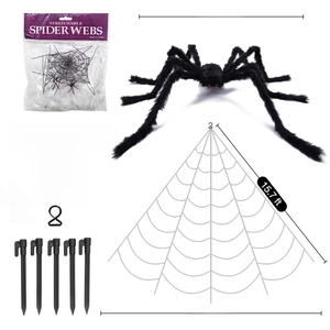 Giant 50 inch Halloween spider with 16.4 ft triangular web and 40g stretchable cobweb set