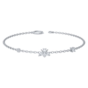 Macro shot of S925 silver bee bracelet with marquise-cut stones and spring clasp