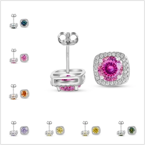 Moissanite Stud Earrings With 925 Sterling Silver Earring Post Square Halo Design Elegant Sparkling Jewelry