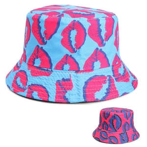 Reversible Bucket Hat Polyester Lip Print Sun Protection Foldable Casual Streetwear For Women