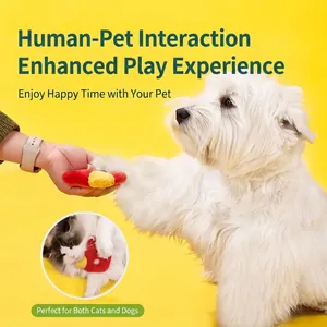 Interactive squeaky plush dog toy in red and yellow for small dogs and cats play