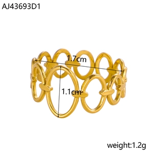 Detail showing dimensions of hollow gold ring with 1.7cm width and 1.1cm height