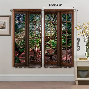 Detail of rod pocket sunset forest curtains showing 130x160cm dimensions and 3D digital print