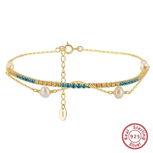 Elegant 925 sterling silver gold-plated tennis bracelet with baroque pearls and colored gems