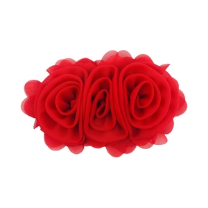 Red chiffon rose hair accessory with three blooming flowers for kids and girls