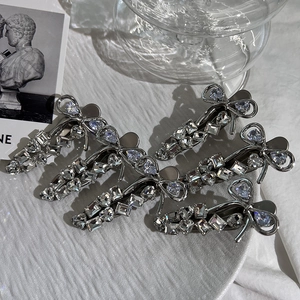 Bowknot Hair Clip Alloy Rhinestone Crystal Shiny Duckbill Hairpin Elegant Delicate Vintage Styling For Women Girls
