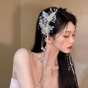 Molletta Capelli Farfalla Frangia Lunga Strass Cristallo Artificiale Perla Artificial Fata Elegante Accessorio Capelli Donna