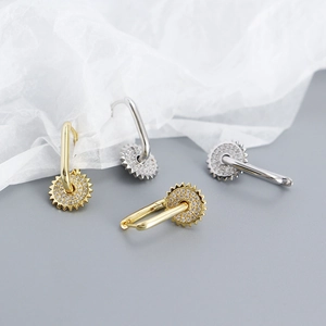 S925 sterling silver sun pendant hoop earrings with crystals in gold and silver finish