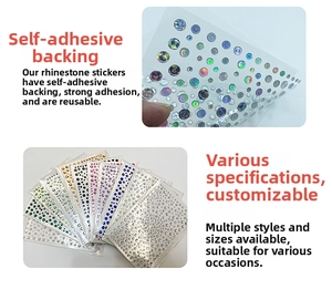 Close-up of colorful self-adhesive rhinestone stickers in various sizes for DIY decor