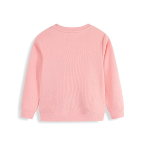 Pink boys crewneck sweatshirt back view featuring ribbed cuffs and soft knit fabric
