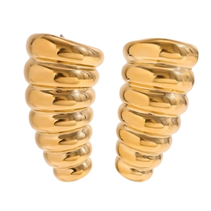 Modern 18K gold plated stainless steel spiral stud earrings with a retro polished finish
