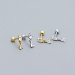 S925 sterling silver drop tassel screw back earrings with sparkling cubic zirconia studs