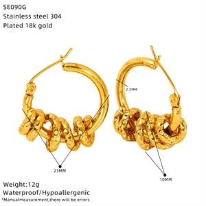 Technical specs of 18k gold plated 23mm stainless steel earrings with size and weight details